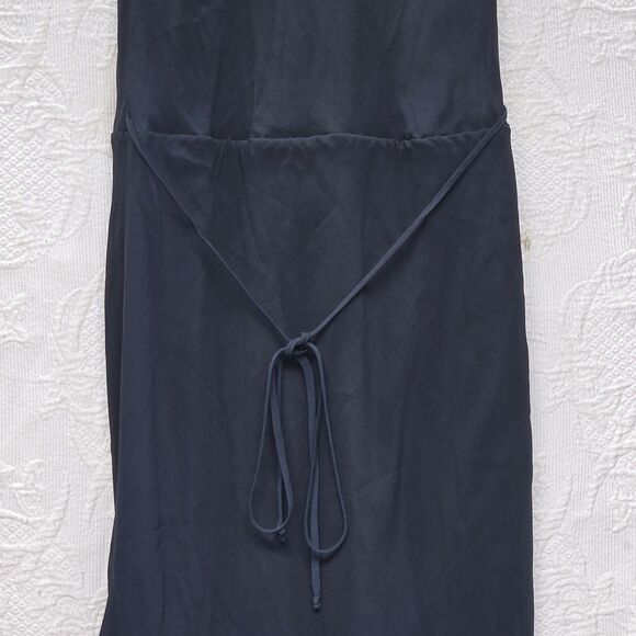Sexy Sheer Little Black Dress Emily D Small Low Cowl Asymmetric Ruffle Skirt Tie - Picture 7 of 15